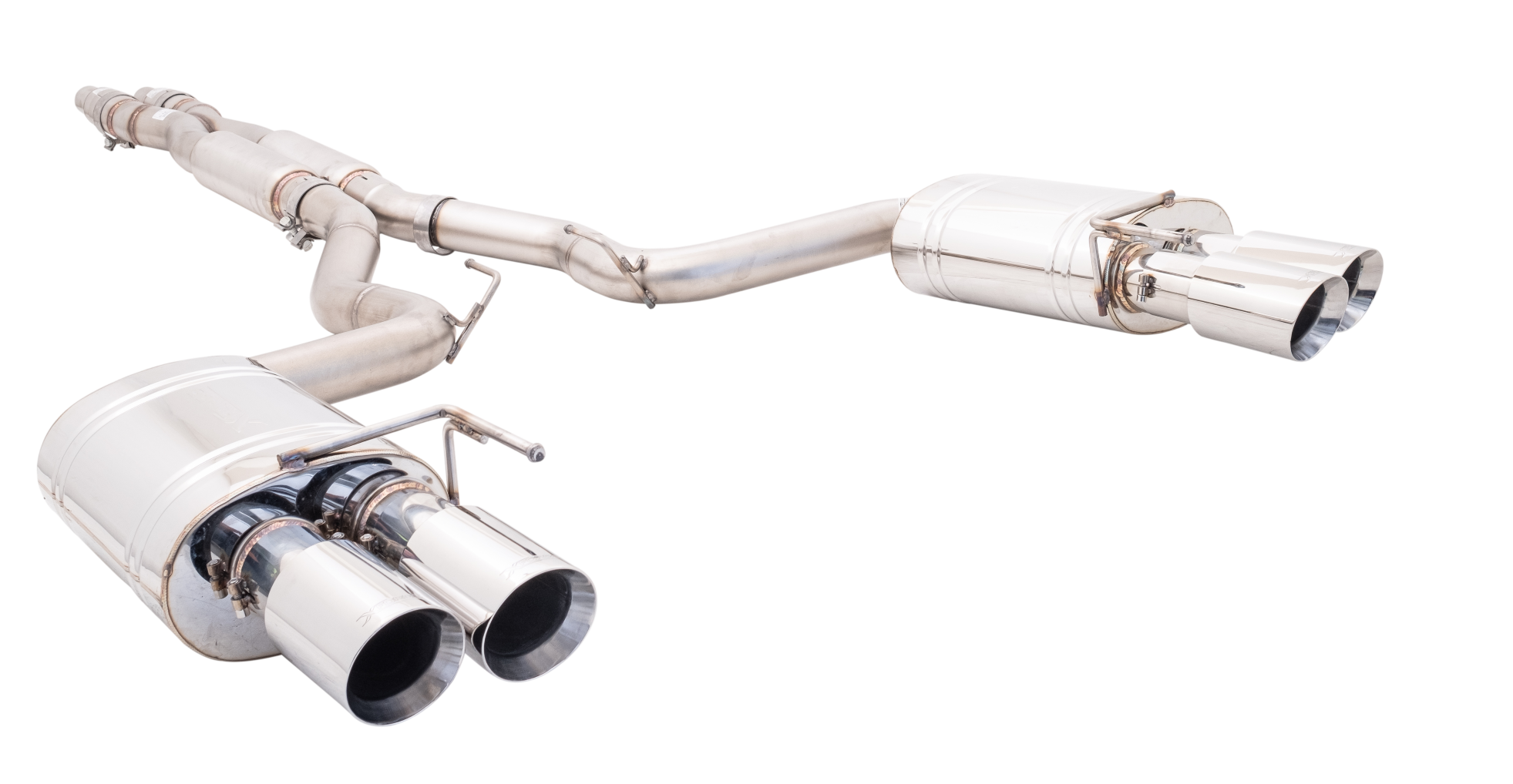 XFORCE ES-FM18-CBS - Ford Mustang GT 2018 (Coupe) Twin 3" Stainless Steel Cat-Back Exhaust System With Oval Varex Mufflers/Quad Tips; Exhaust System Kit