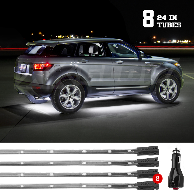 XKGLOW XK041002-W - XK Glow Tube Single Color Underglow LED Accent Light Car/Truck Kit White - 8x24In