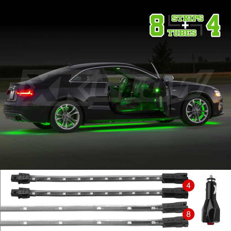 XKGLOW XK041005-G - XK Glow Strip Single Color Underglow LED Accent Light Car/Truck Kit Green - 8x24In Tube + 4x8In XKGLOW XK041005-G - XK Glow Strip Single Color Underglow LED Accent Light Car/Truck Kit Green - 8x24In Tube + 4x8In