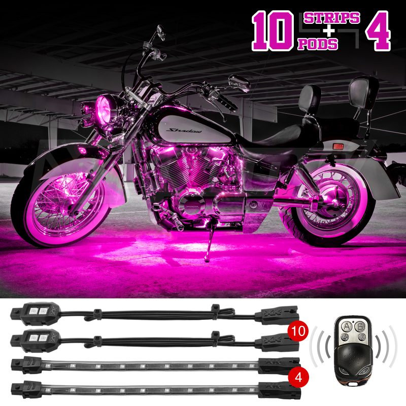 XKGLOW XK034002-P - XK Glow Strips Single Color LED Accent Light Motorcycle Kit Pink - 10xPod + 4x8In XKGLOW XK034002-P - XK Glow Strips Single Color LED Accent Light Motorcycle Kit Pink - 10xPod + 4x8In