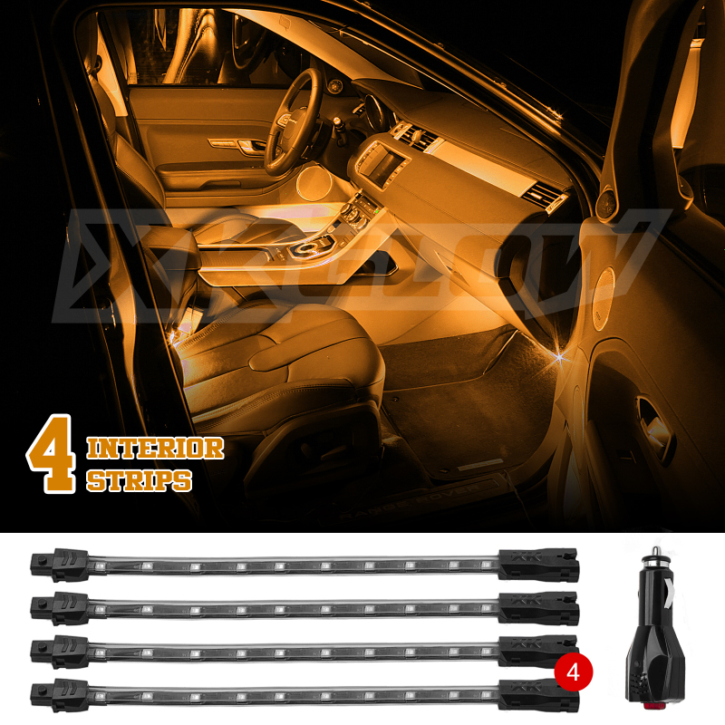 XKGLOW XK041004-A - XK Glow Single Color  UnderglowLED Accent Light Car/Truck Kit Amber - 4x8In