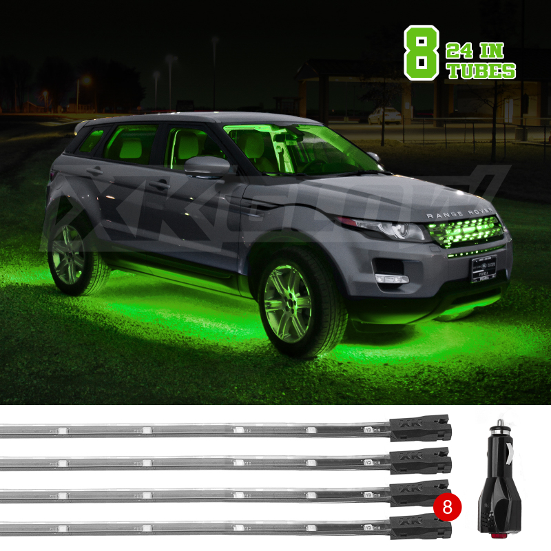 XKGLOW XK041002-G - XK Glow Tube Single Color Underglow LED Accent Light Car/Truck Kit Green - 8x24In