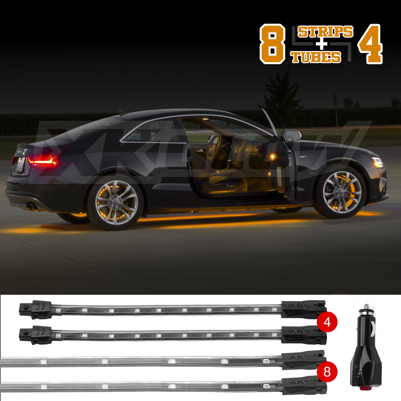 XKGLOW XK041005-A - XK Glow Strip Single Color Underglow LED Accent Light Car/Truck Kit Amber - 8x24In Tube + 4x8In XKGLOW XK041005-A - XK Glow Strip Single Color Underglow LED Accent Light Car/Truck Kit Amber - 8x24In Tube + 4x8In