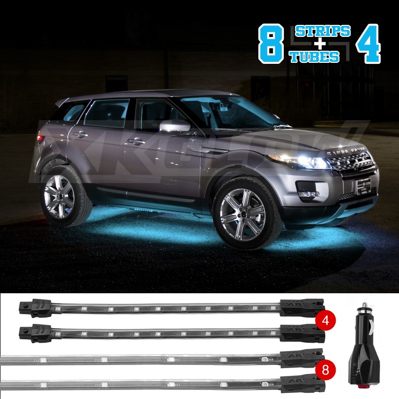 XKGLOW XK041005-AB - XK Glow Strip Single Color Underglow LED Accent Light Car/Truck Kit Light Blue - 8x24In + 4x 8In