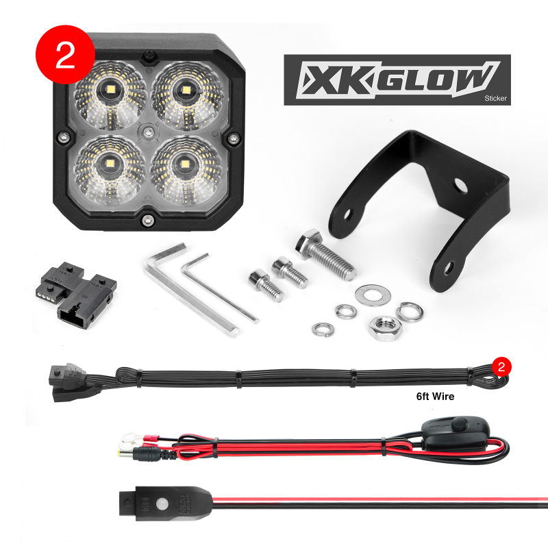 XKGLOW XK065001-FL-KIT - XK Glow XKchrome 20w LED Cube Light w/ RGB Accent Light Kit w/ Controller- Flood Beam 2pc