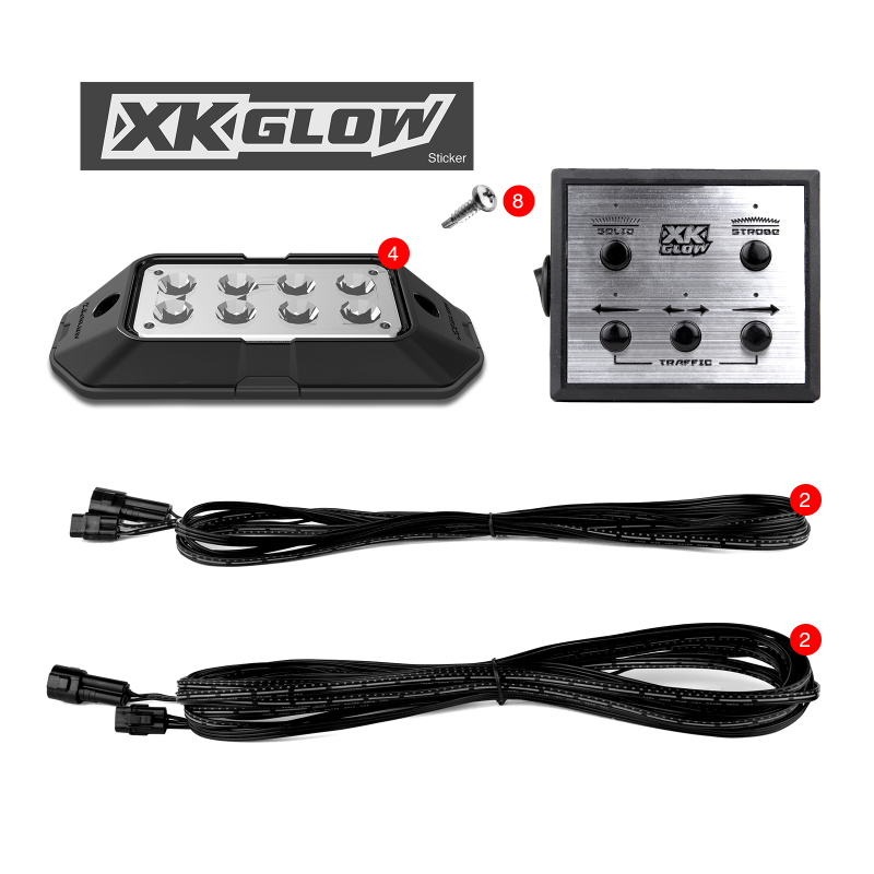 XKGLOW XK052001-4R - XK Glow Strobe Pod Lights w/ Traffic Modes Ultra Bright LEDs Multiple Modes + Solid On -Red 4pc