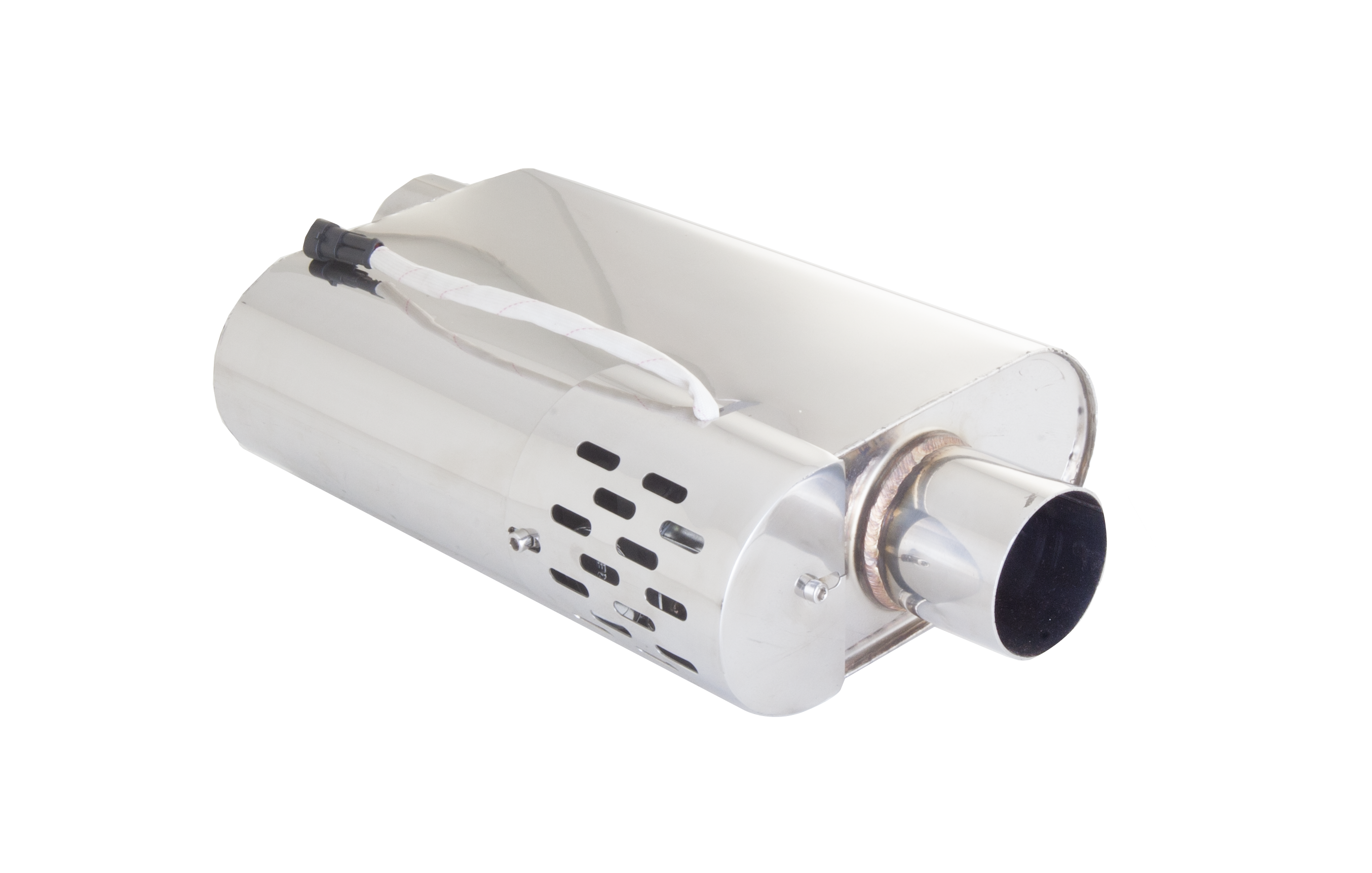 XFORCE VMK52-300 - Varex Muffler W/Hidden Motor,3" Inlet/Outlet ,Offset In /Center Out ,4"(H) X 9.5"(W)X13"(L) Oval Body.; Exhaust Muffler