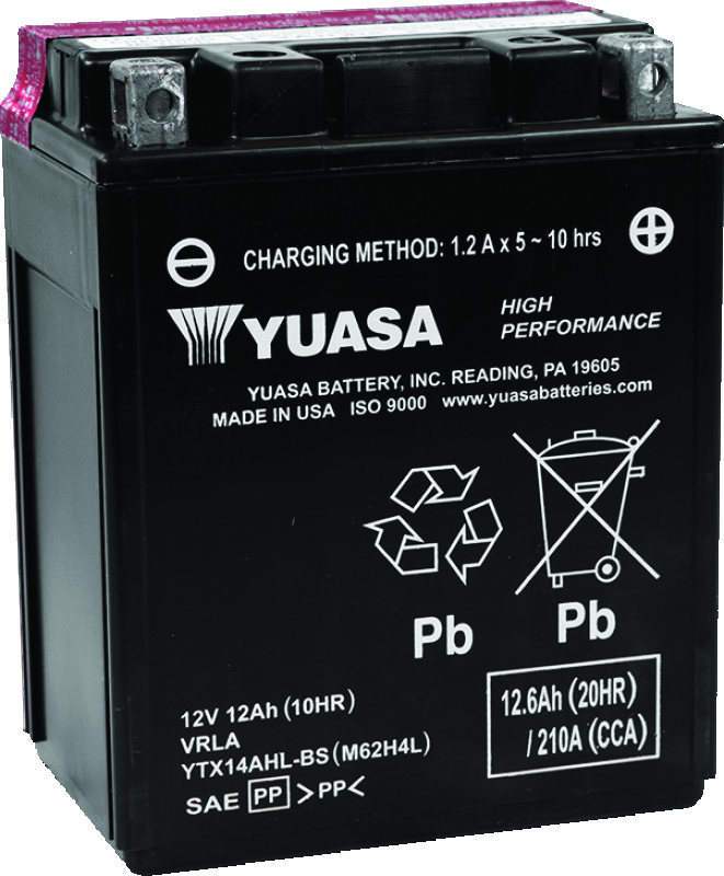 Yuasa Battery YUAM62H4L - Yuasa YTX14AHL-BS High Performance AGM 12-Volt Battery w/Bottle