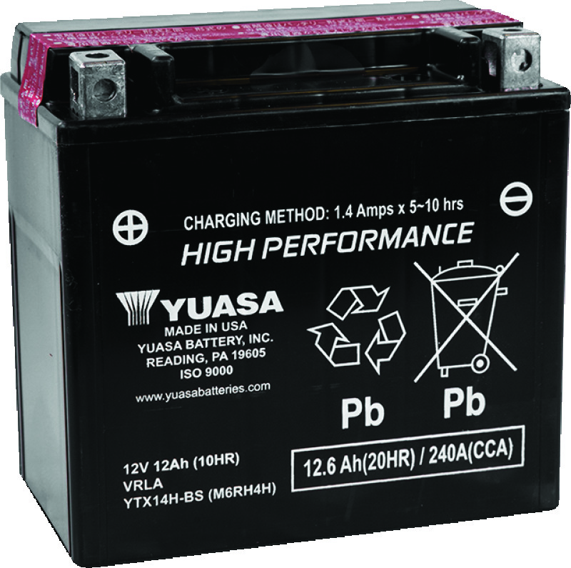 Yuasa Battery YUAM6RH4H - Yuasa YTX14H-BS High Performance AGM 12-Volt Battery w/Bottle Yuasa Battery YUAM6RH4H - Yuasa YTX14H-BS High Performance AGM 12-Volt Battery w/Bottle