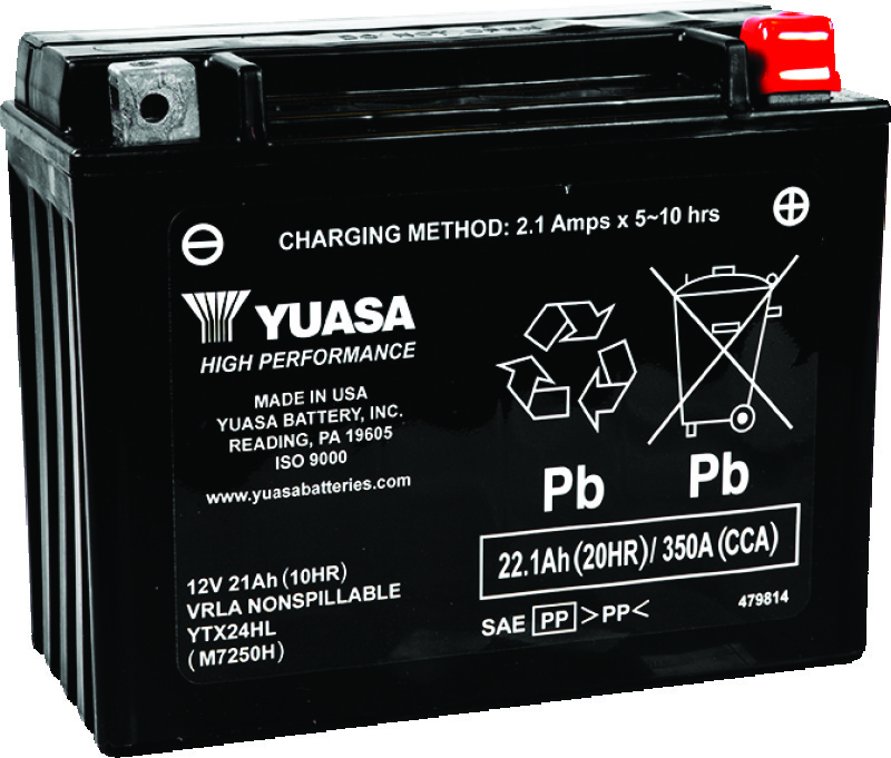 Yuasa Battery YUAM7250H - Yuasa YTX24HL Maintenance Free AGM 12-Volt Battery