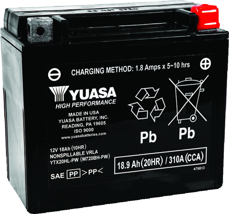 Yuasa Battery YUAM720BH-PW - Yuasa YTX20HL-PW Maintenance Free AGM 12-Volt Battery