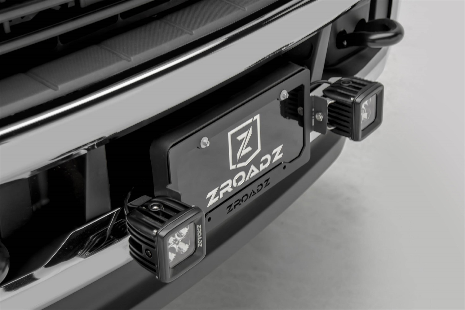 ZROADZ Z310005 - Universal License Plate Frame LED Bracket, Black, Mild Steel, Bolt-On, to mount (2) 3 Inch  or similar style LED Pod Lights