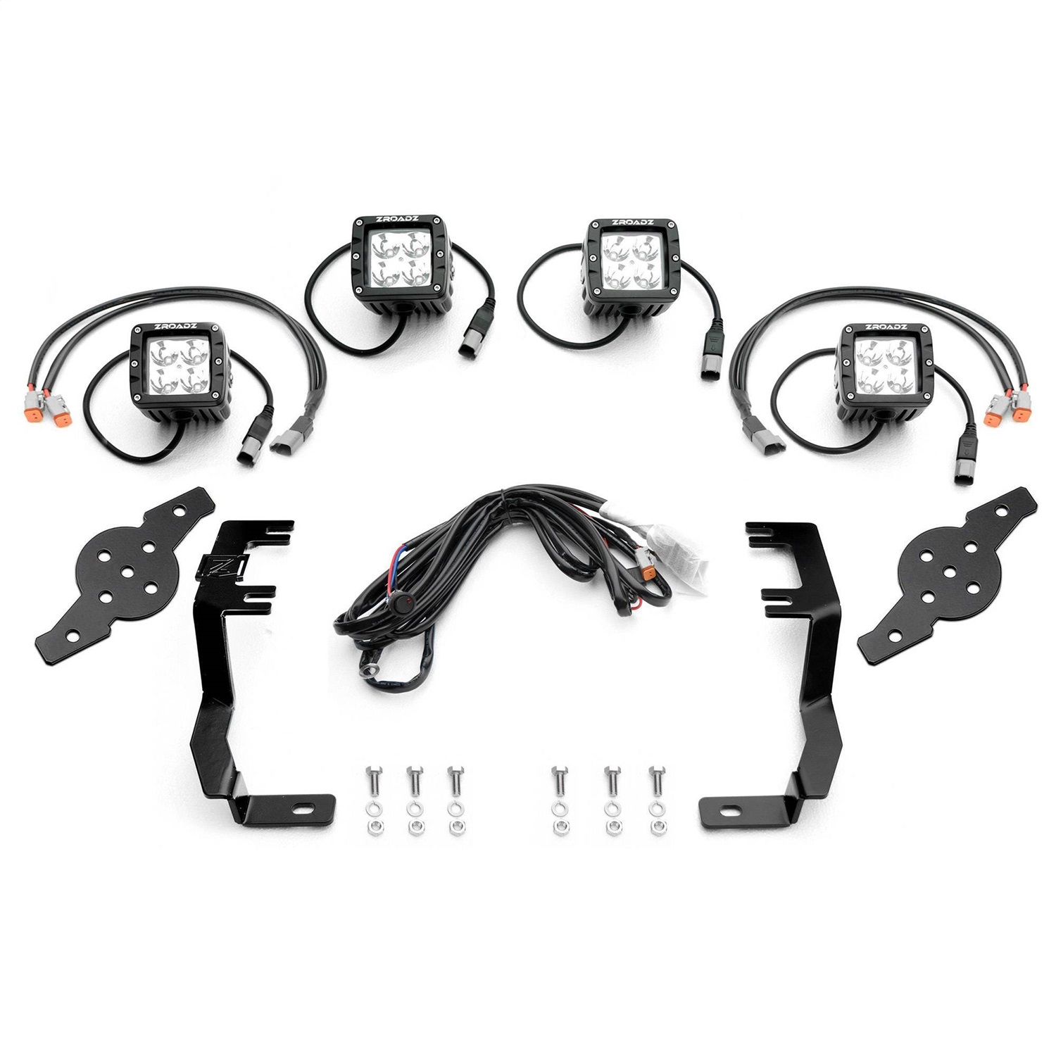 ZROADZ Z367581-KIT4 - Hood Hinge LED Kit; Incl. [4] 3 in. LED Pod Lights And Universal Wiring Harness;