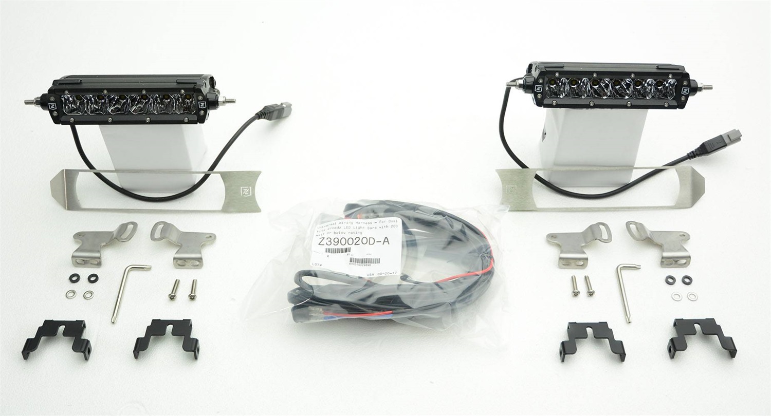 ZROADZ Z415573-KIT - OEM Grille LED Kit, Brushed, Stainless Steel, Bolt-On, Includes (2) 6 Inch  LED Straight Single Row Slim Light Bars and Universal Wiring Harness, Mounts behind cross bars of OEM Grille
