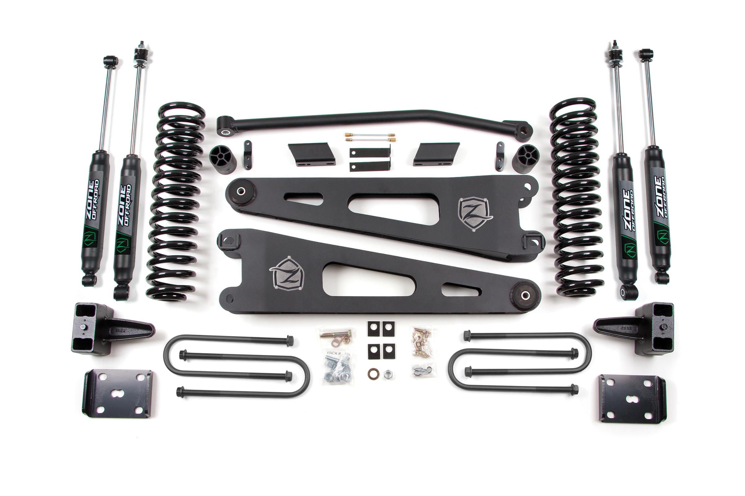 Zone Offroad ZONF28N - 11-16 Ford F-250/F-350 Super Duty 4 Inch Radius Arm Lift Kit Gas With Overload Fox Adventure Shocks  Offroad
