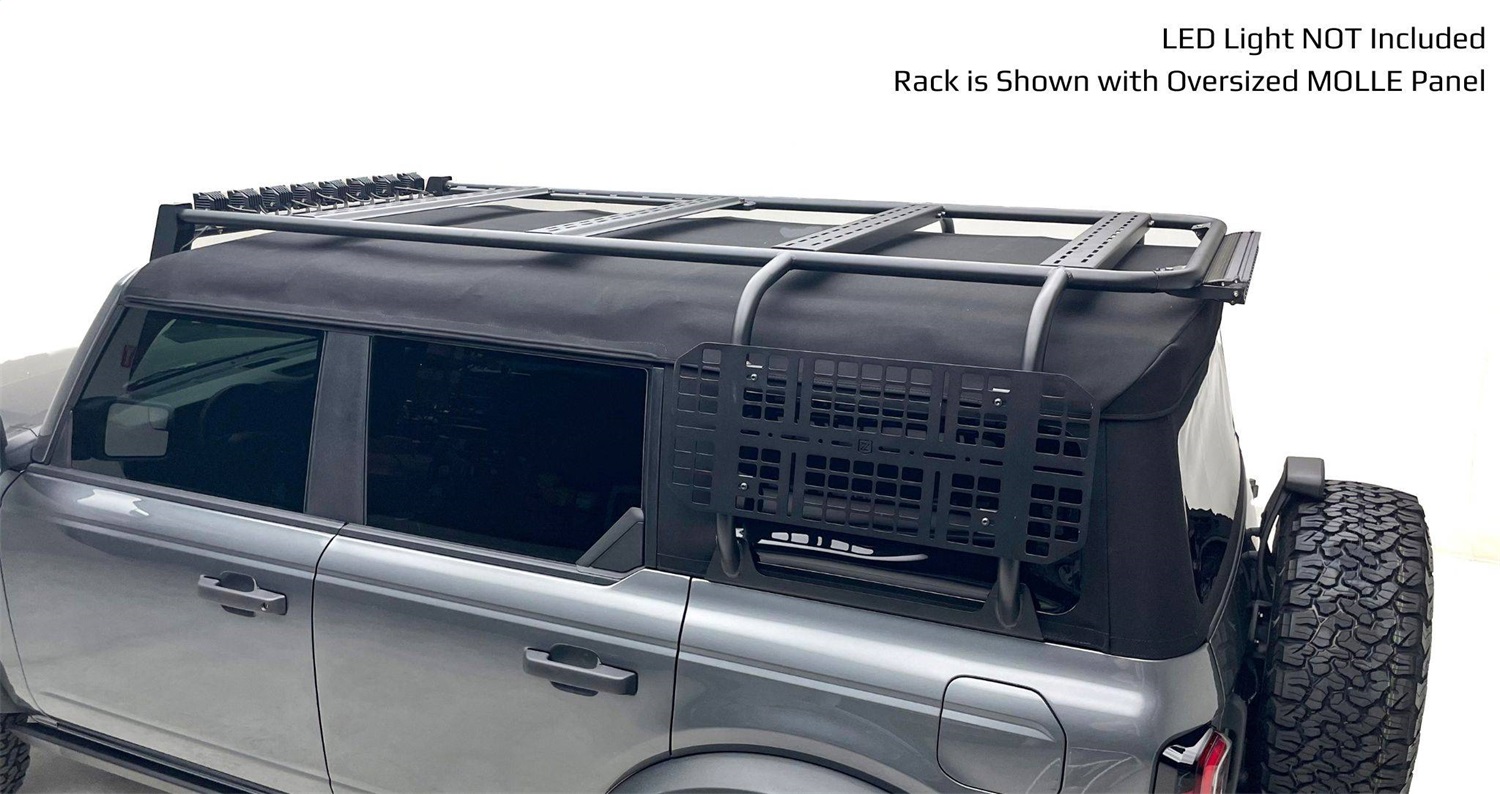 ZROADZ Z845481 - Roof Rack; Black; Mild Steel; For Soft Top w/Standard MOLLE Panels; To Mount [8] 3 in. LED Cube Lights; [8] Round Front and [1] 30 in. Single Row LED Light Bar Rear;