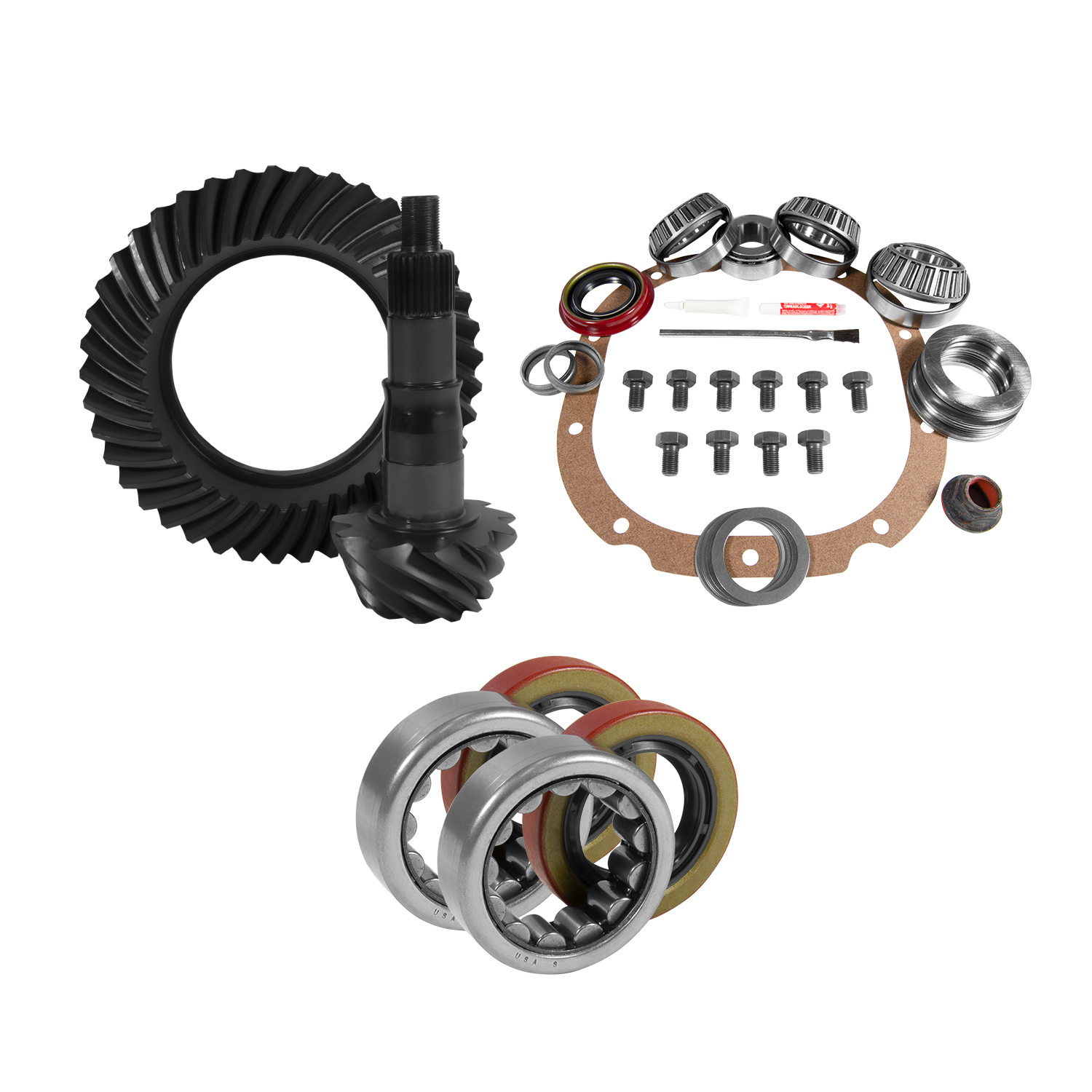 Yukon Gear YGK2215 - Yukon 8.8in Ford 3.27 Rear Ring & Pinion Install Kit 2.25in OD Axle Bearings and Seals Yukon Gear YGK2215 - Yukon 8.8in Ford 3.27 Rear Ring & Pinion Install Kit 2.25in OD Axle Bearings and Seals
