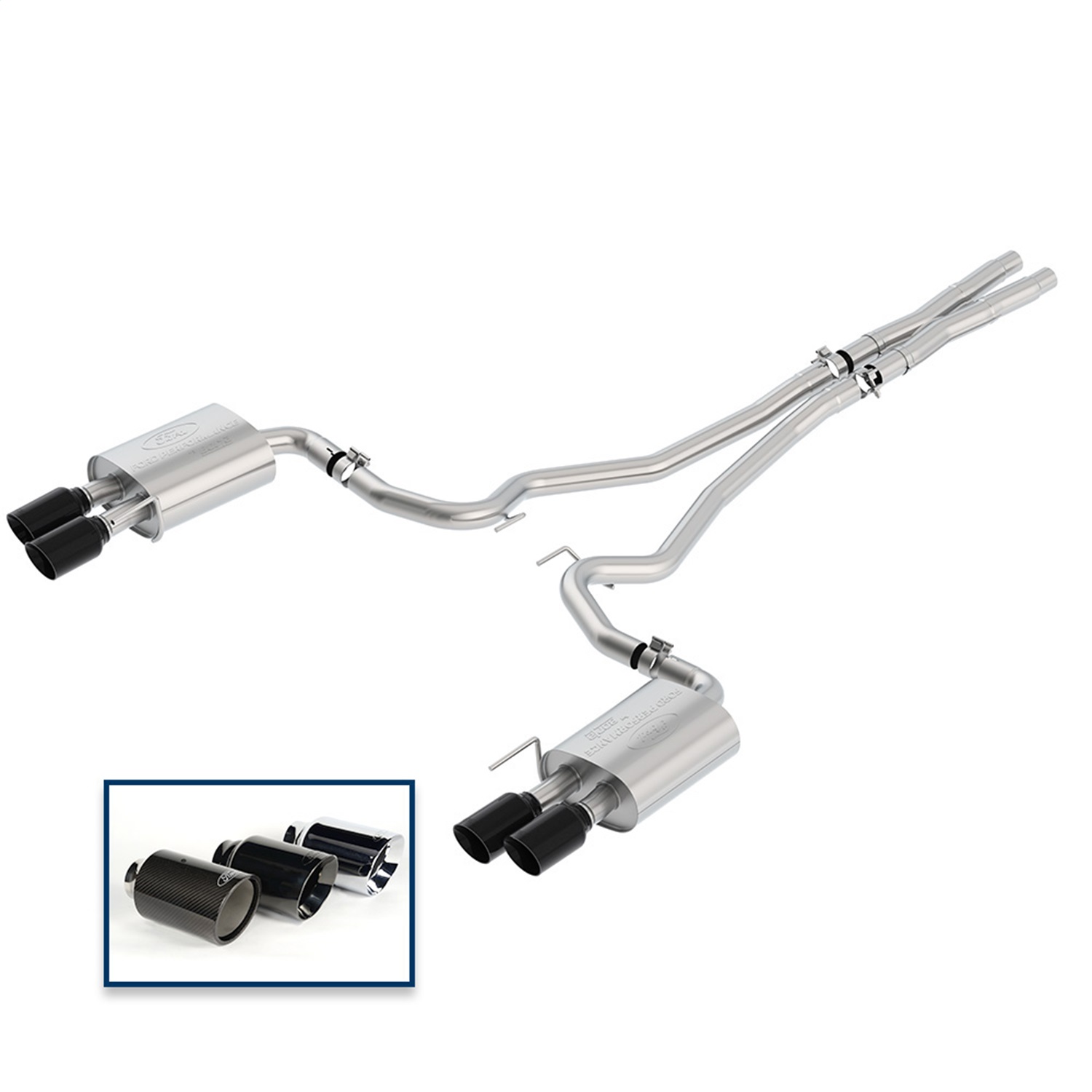 Ford Racing M-5200-M8TBA - 2018 Mustang Gt 5.0L Cat-Back Touring Exhaust System w/Black Chrome Tips
