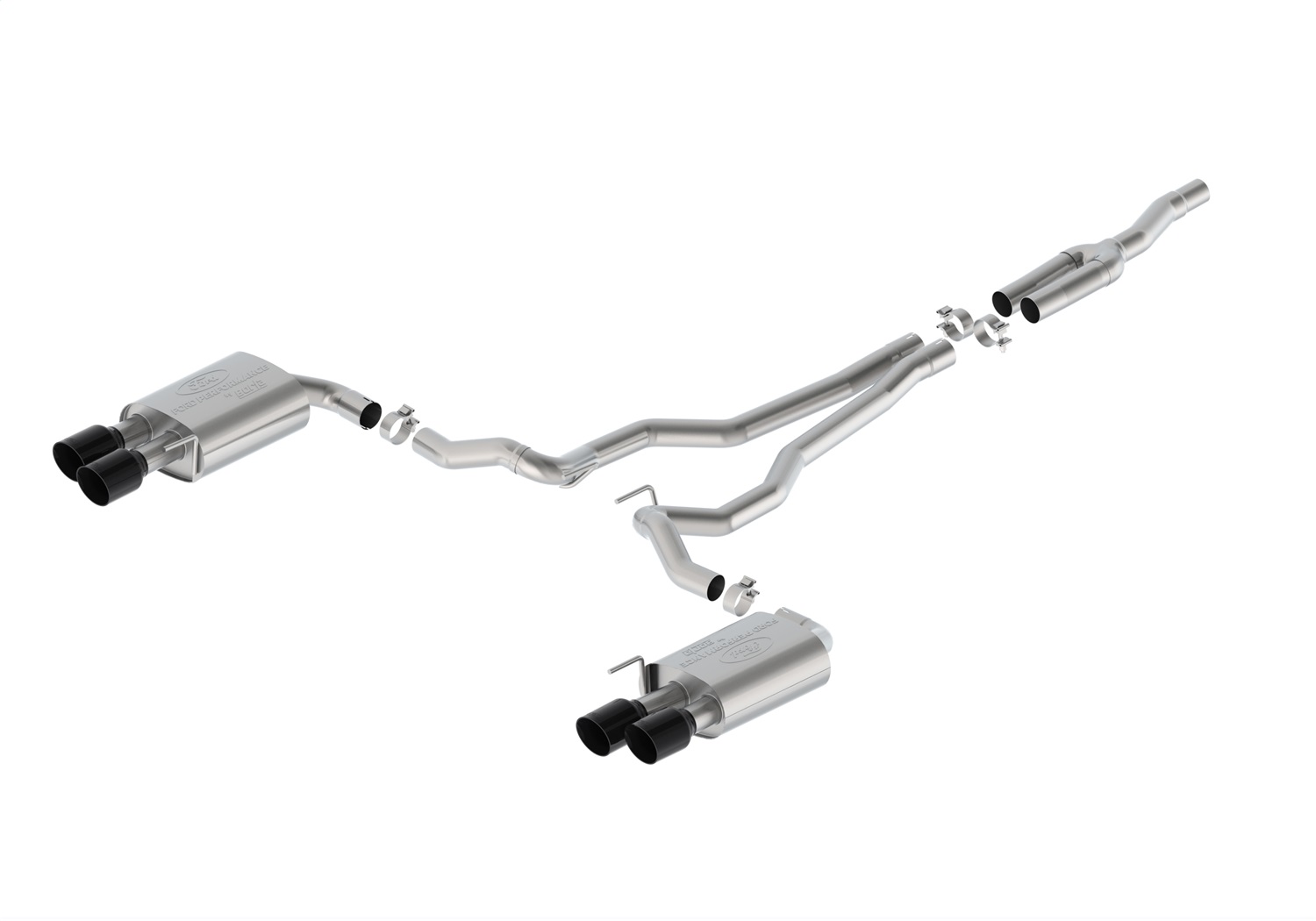Ford Racing M-5200-M2TBV - 2024 Mustang 2.3L Touring Non-Active Cat-Back Exhaust w/GT Valance - Black Tip