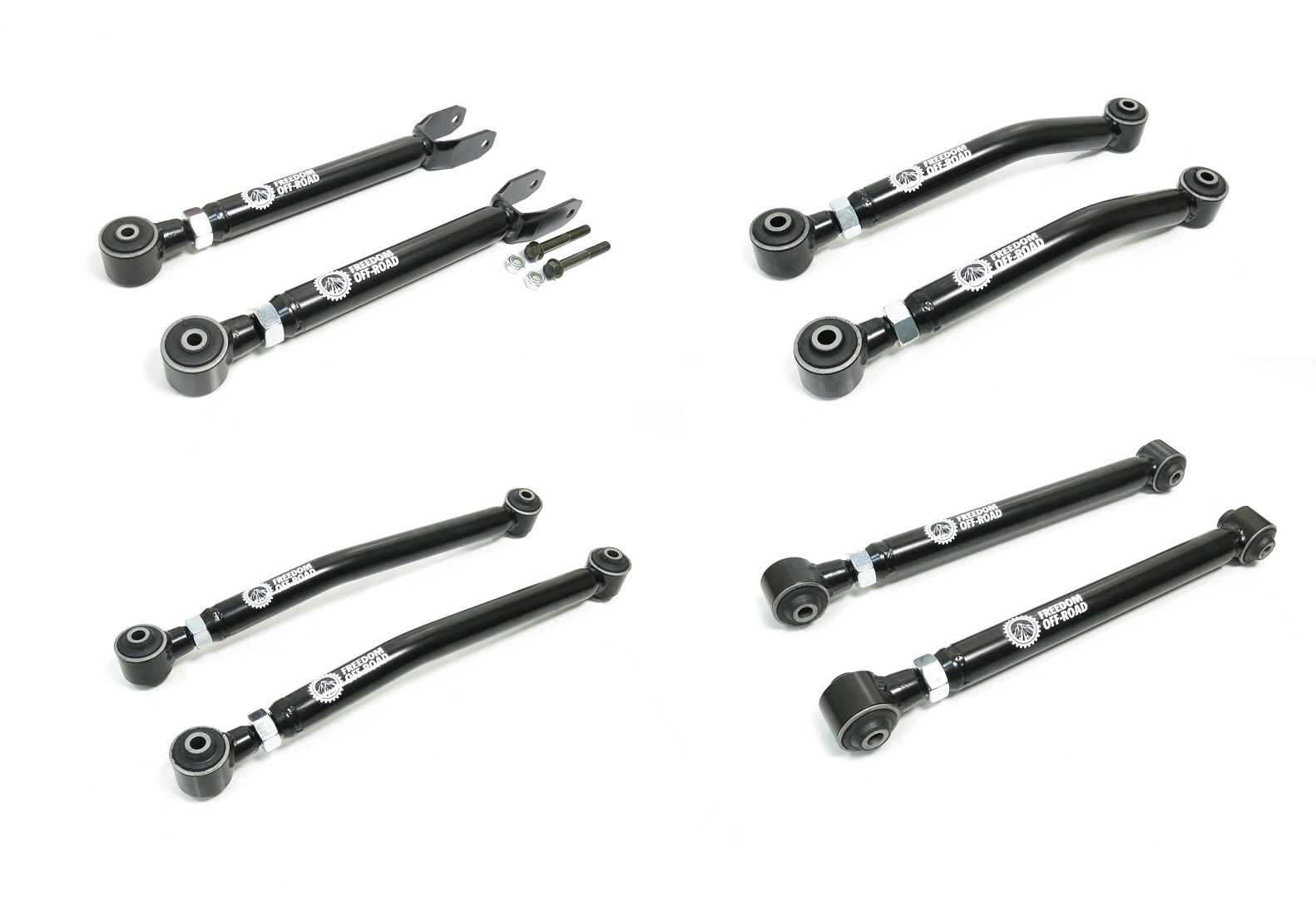 Freedom Offroad FO-J703-ADJ(4) - Adjustable Front Upper + Lower and Rear Upper + Lower Control Arms For 0-4.5 Inch Lift 07-18 Wrangler JK Freedom Off-Road