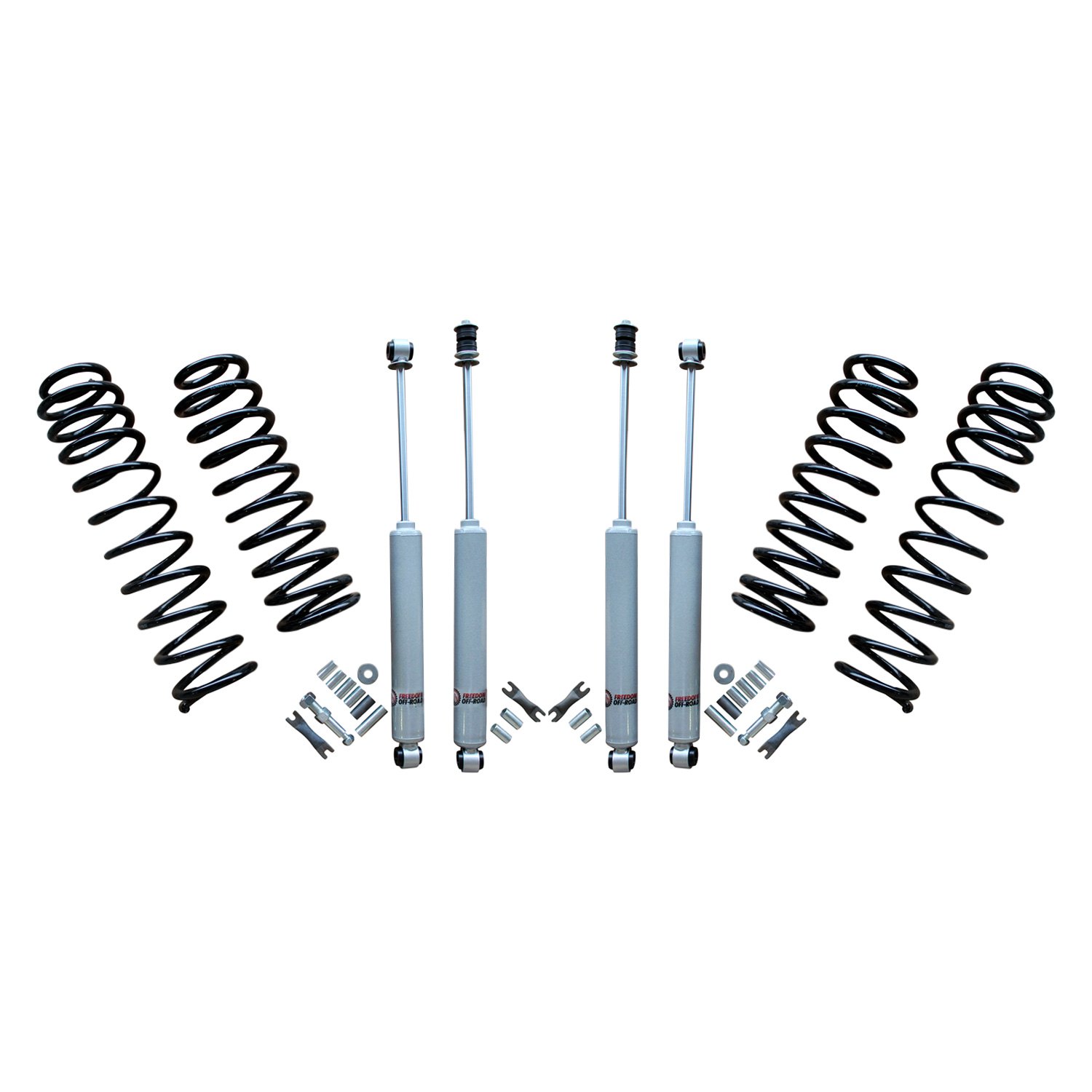 Freedom Offroad FO-SH301+FO-J107F25+FO-J107R20 - 2.5 Inch Front / 2.0 Inch Rear Lift Springs w/ Shocks 99-04 Grand Cherokee Freedom Off-Road Freedom Offroad FO-SH301+FO-J107F25+FO-J107R20 - 2.5 Inch Front / 2.0 Inch Rear Lift Springs w/ Shocks 99-04 Grand Cherokee Freedom Off-Road