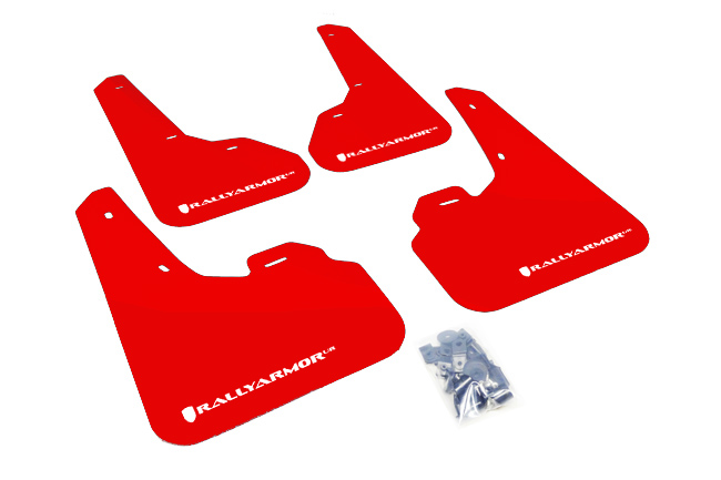 Rally Armor MF17-UR-RD/WH - 10-13 Mazda3/Speed3 (Hatch/Sedan) Red UR Mud Flap w/White Logo