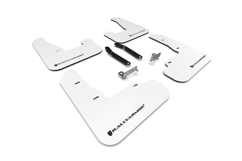 Rally Armor MF59-UR-WH/BLK - 19-21 Hyundai Elantra GT N Line/i30 White UR Mud Flap w/Black Logo