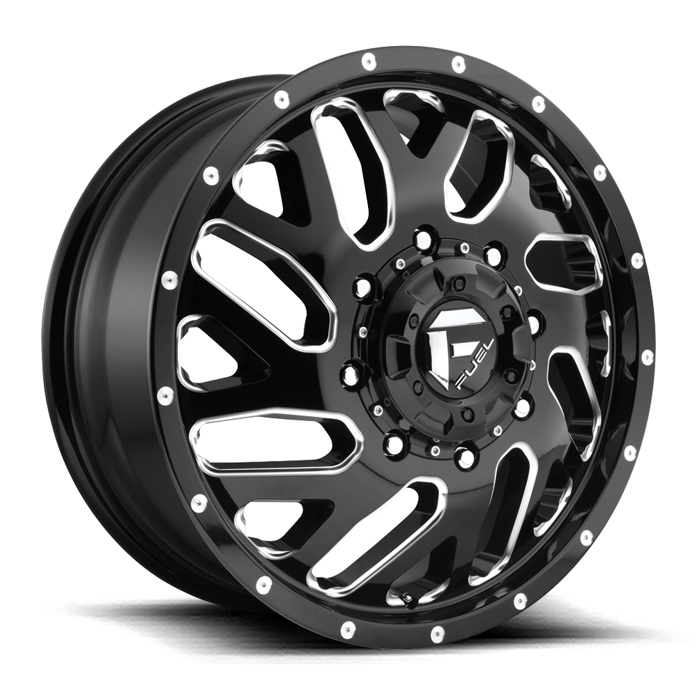 Fuel Wheels D581228293 - Dually Wheels 22X8.25 Triton Dually D581 8 On 210 Gloss Black Milled 154.3 Bore 105 Offset Mesh Spoke Front Dually Fuel Off Road Wheels