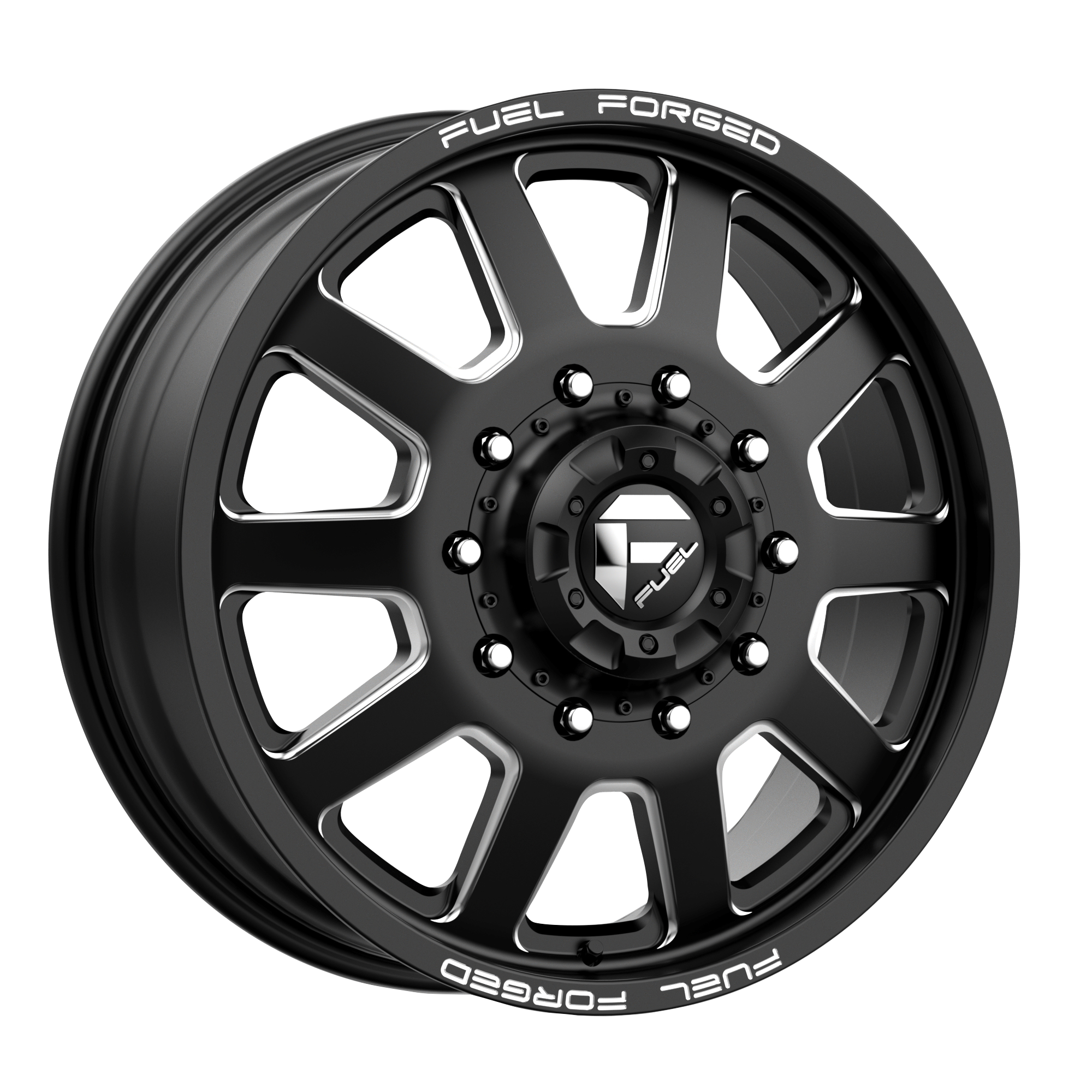 Fuel Wheels DE092082A9 - Dually Wheels 20X8.25 FF09D Dually DE09 BK 10 On 225 Matte Black Milled 170.1 Bore 105 Offset Front Dually Fuel Off Road Wheels