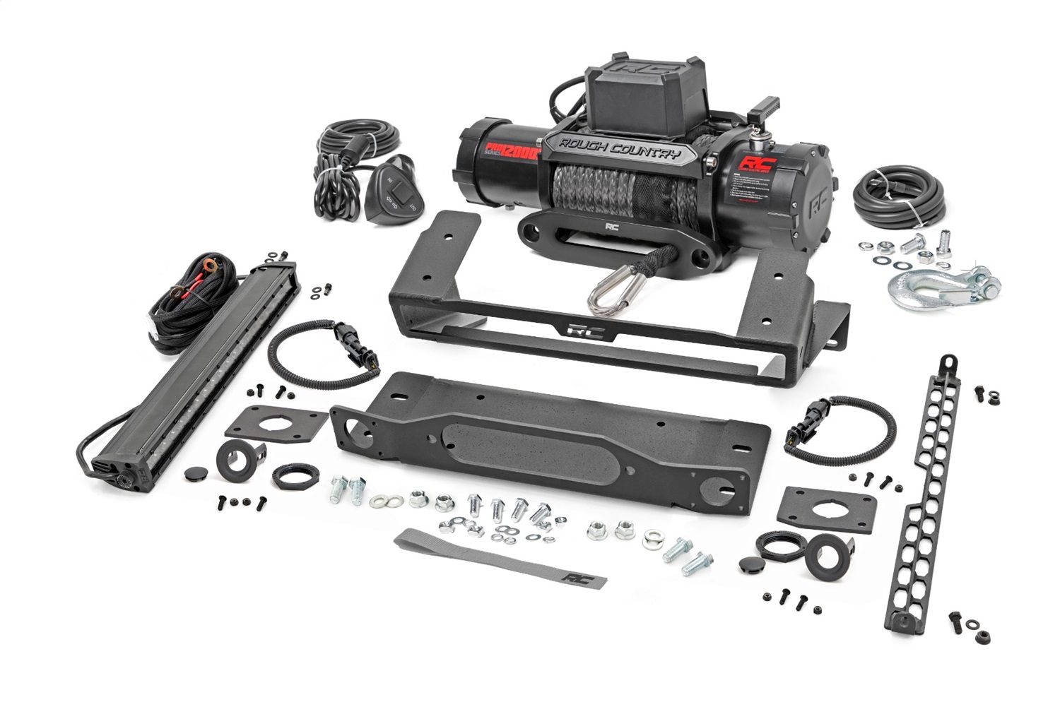 Rough Country 51099 - High Winch Mount - All Models - 12000S - 20 Inch Black Single Row LED - Ford Bronco (21-24) Rough Country 51099 - High Winch Mount - All Models - 12000S - 20 Inch Black Single Row LED - Ford Bronco (21-24)