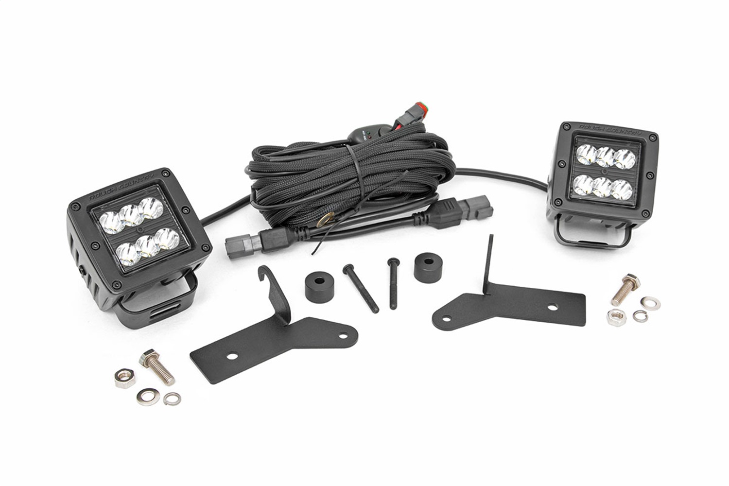 Rough Country 70052 - LED Light Kit - Hinge Mount - 2 inch Black Pair - Jeep Gladiator JT/Wrangler JL (18-24)