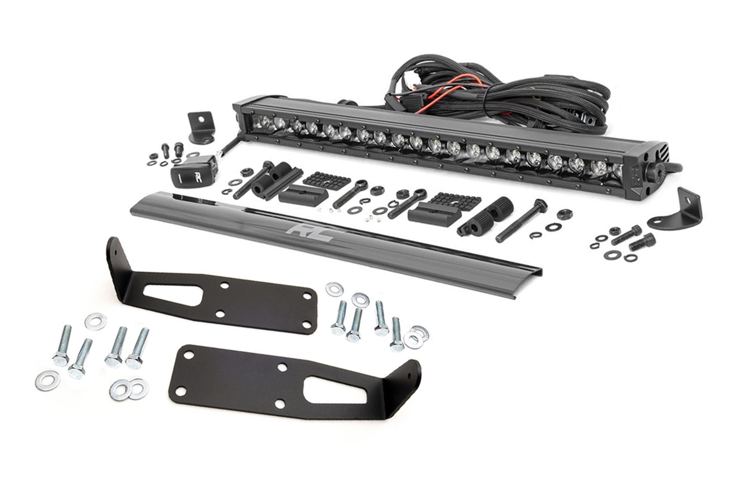Rough Country 70568BLDRL - LED Light Kit - Bumper Mount - 20 inch Black Single Row - White DRL - Ram 2500/3500 (10-18)