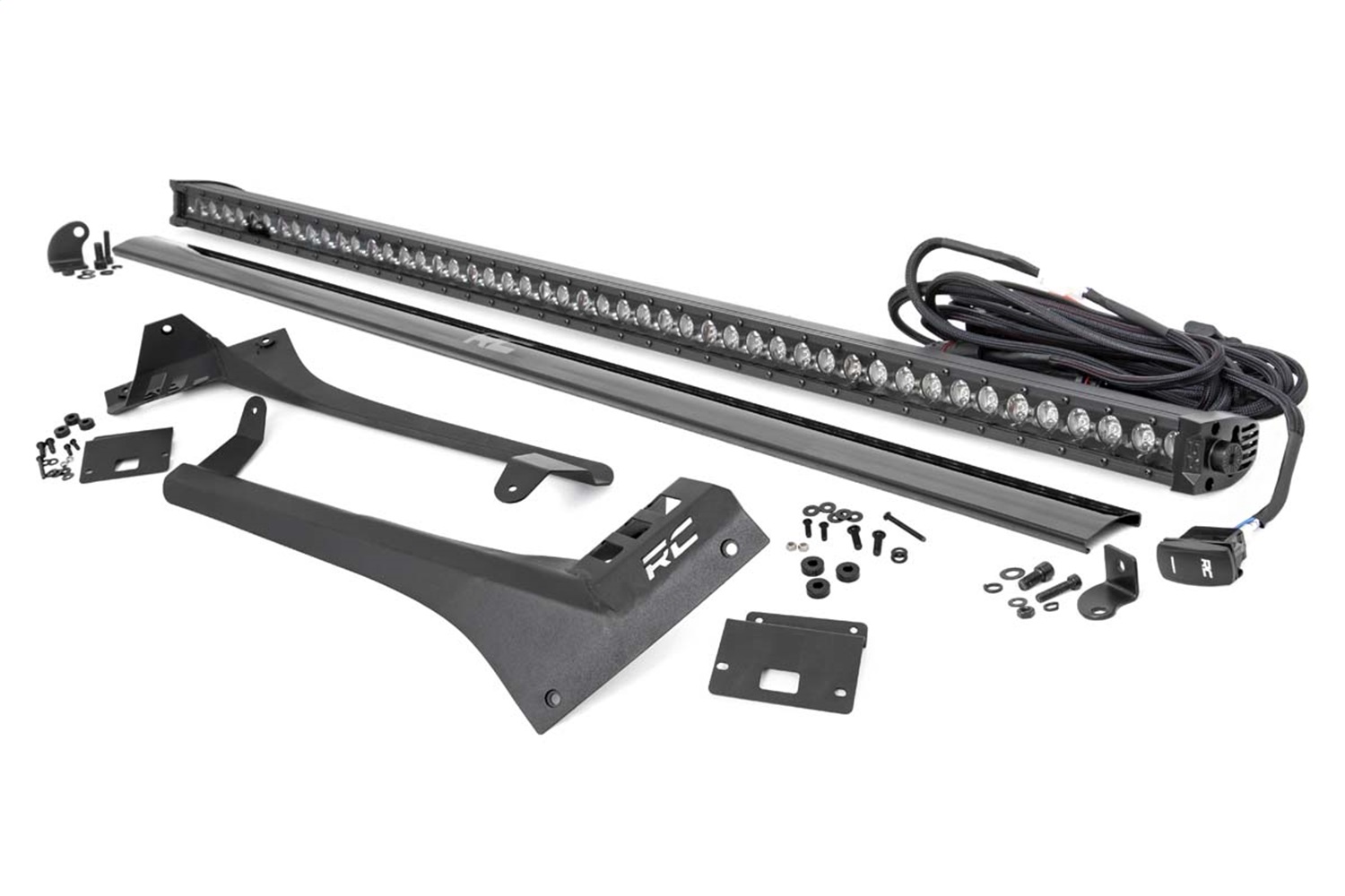Rough Country 70066 - LED Light Kit - Windshield - 50 inch BLK Single Row - WHT DRL - Jeep Gladiator JT/Wrangler JL (18-24) Rough Country 70066 - LED Light Kit - Windshield - 50 inch BLK Single Row - WHT DRL - Jeep Gladiator JT/Wrangler JL (18-24)