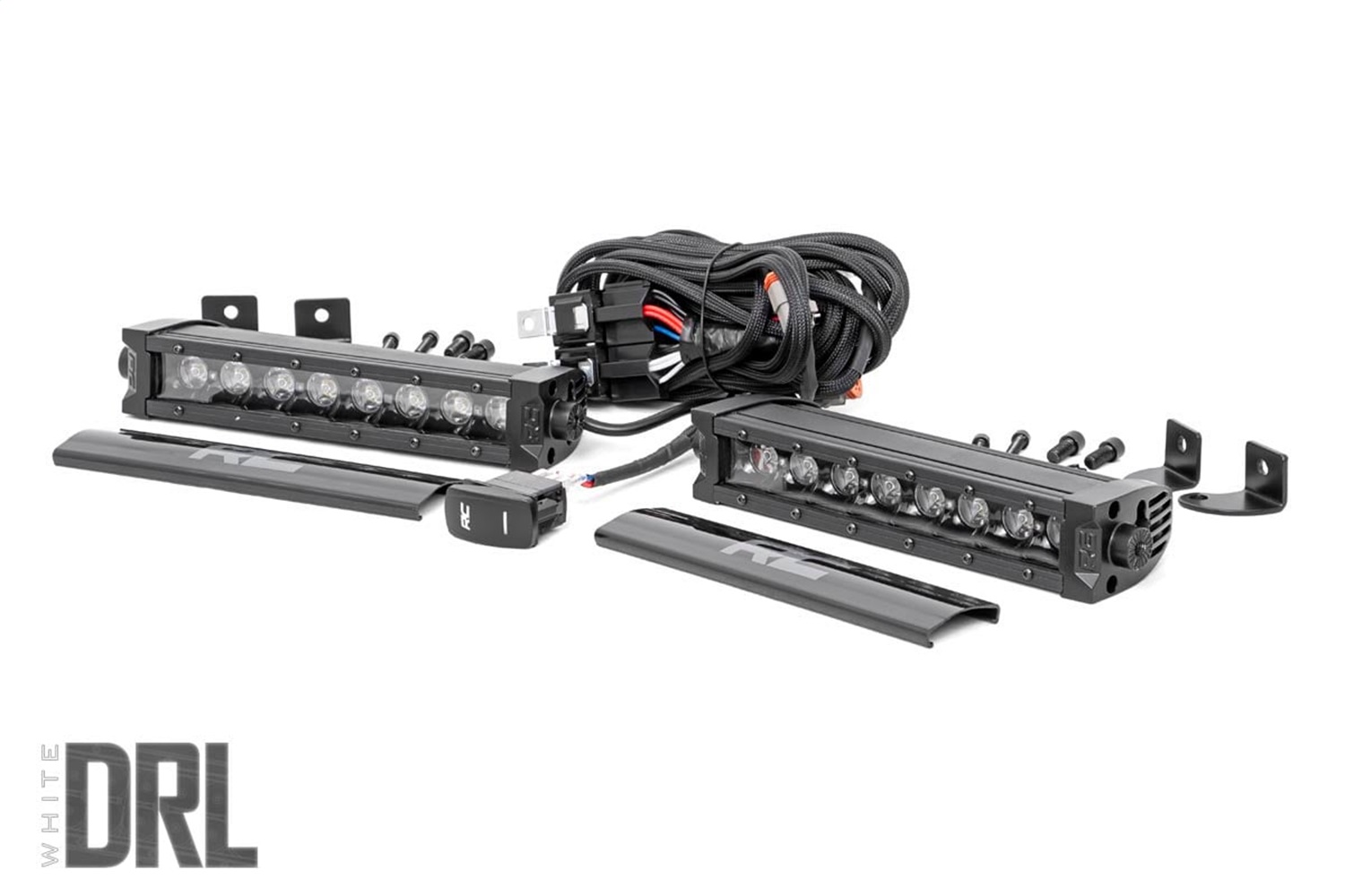 Rough Country 70728BLDRL - 8 Inch Black Series LED Light Bar - Single Row - Cool White DRL - Pair