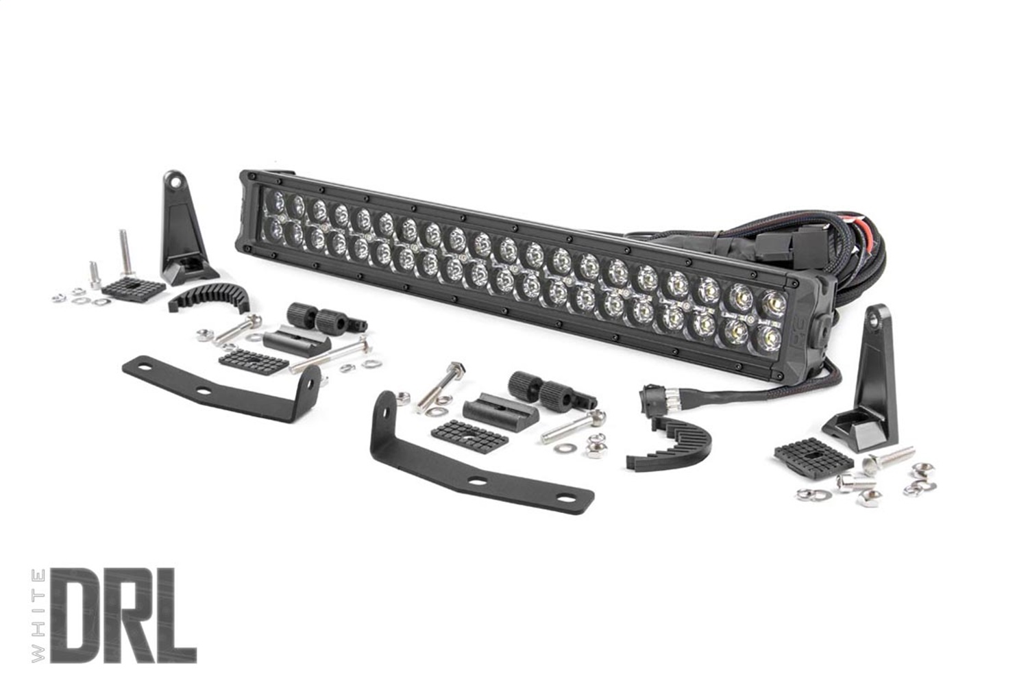 Rough Country 70645DRL - LED Light Kit - Bumper Mount - 20 inch Black Dual Row - White DRL - Nissan Titan XD (16-24)