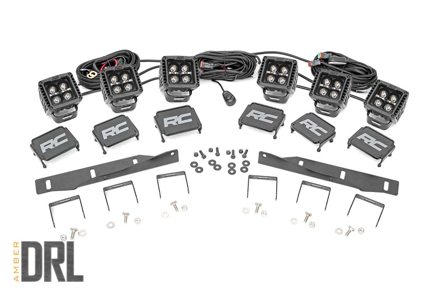 Rough Country 70700DRLA - LED Light Kit - Fog Mount - Triple 2 inch Black Pair - Amber DRL - Ford Raptor (17-20) Rough Country 70700DRLA - LED Light Kit - Fog Mount - Triple 2 inch Black Pair - Amber DRL - Ford Raptor (17-20)