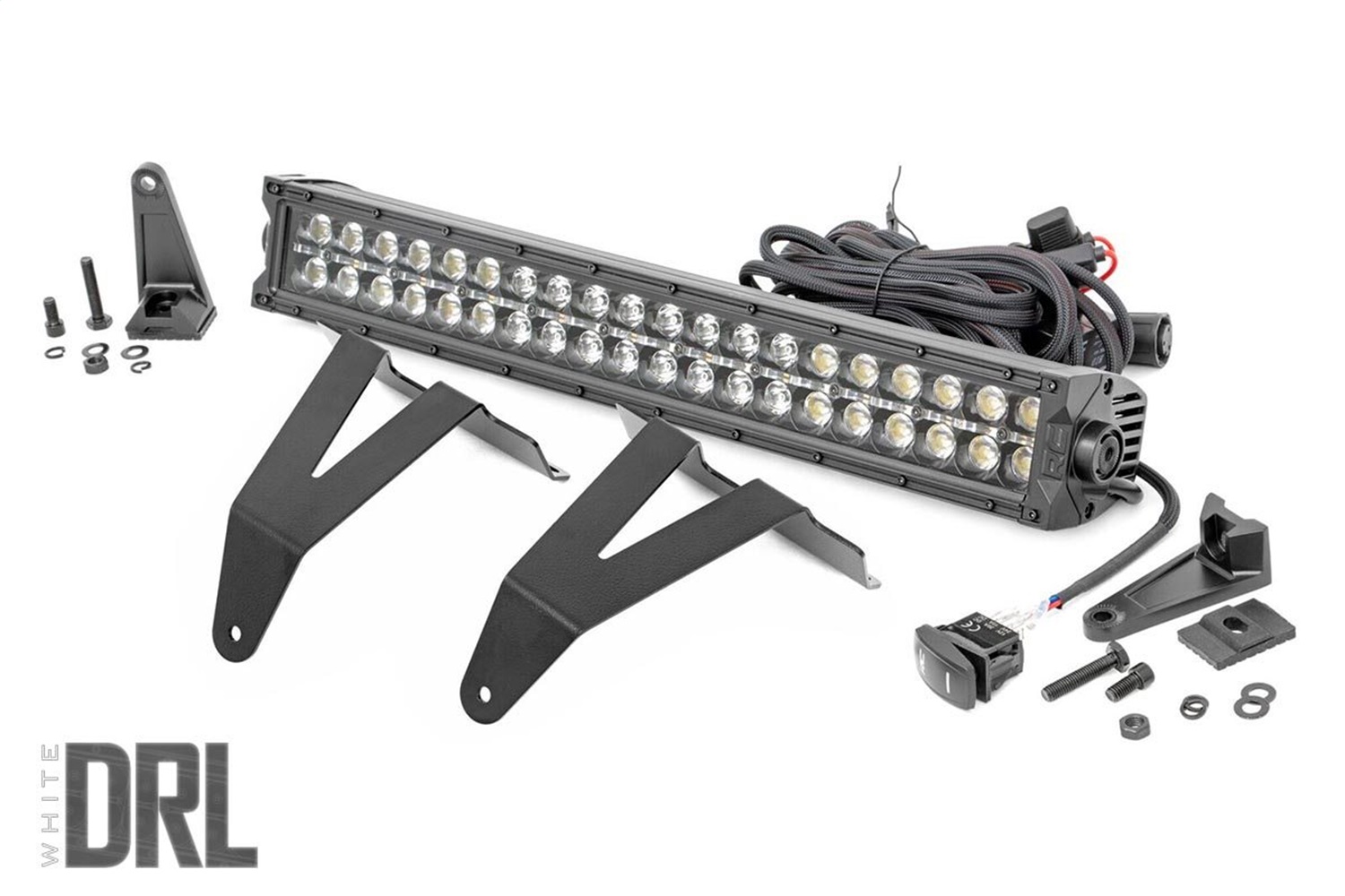Rough Country 70779DRL - LED Light Kit - Bumper Mount - 20 inch Black Dual Row - White DRL - Ram 1500 (19-24)