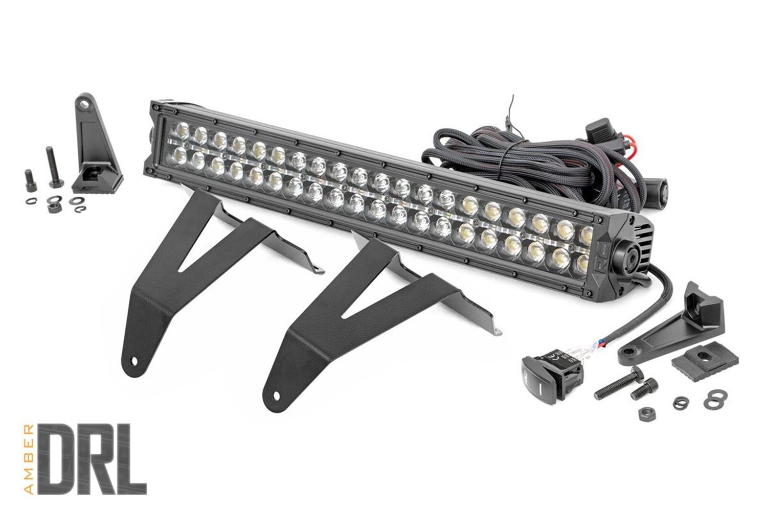Rough Country 70779DRLA - LED Light Kit - Bumper Mount - 20 inch Black Dual Row - Amber DRL - Ram 1500 (19-24)