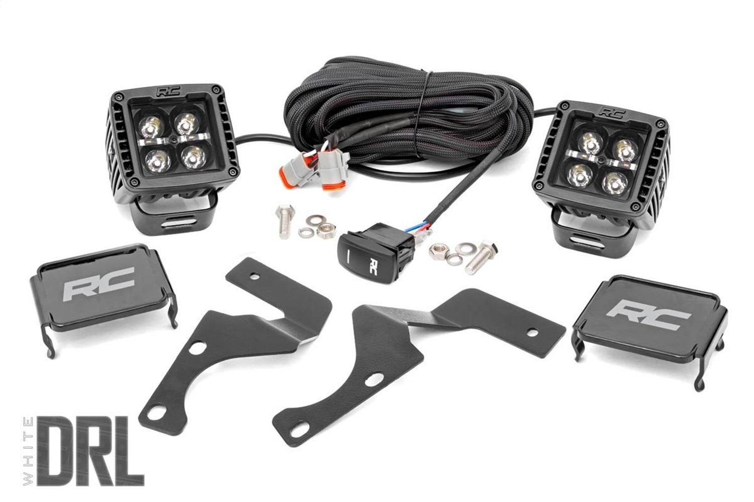 Rough Country 70797 - LED Light Kit - Ditch Mount - 2 inch Black Pair - White DRL - Toyota 4Runner (10-24)
