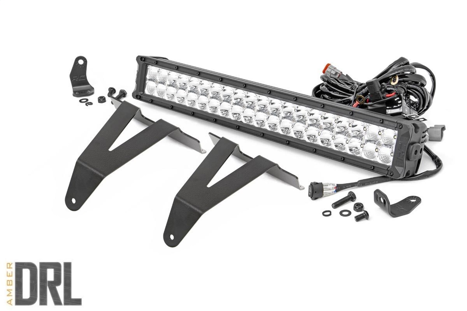 Rough Country 70781 - LED Light Kit - Bumper Mount - 20 inch Chrome Dual Row - Amber DRL - Ram 1500 (19-24)