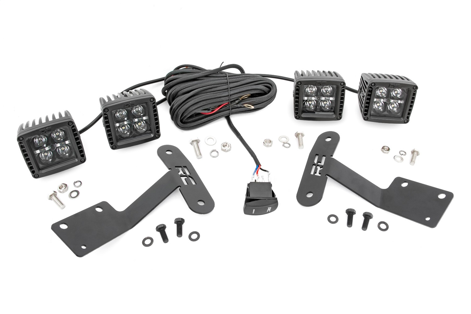 Rough Country 70837 - LED Light Kit - Ditch Mount - Dual 2 inch Black Pairs - White DRL - Toyota Tundra (14-21)