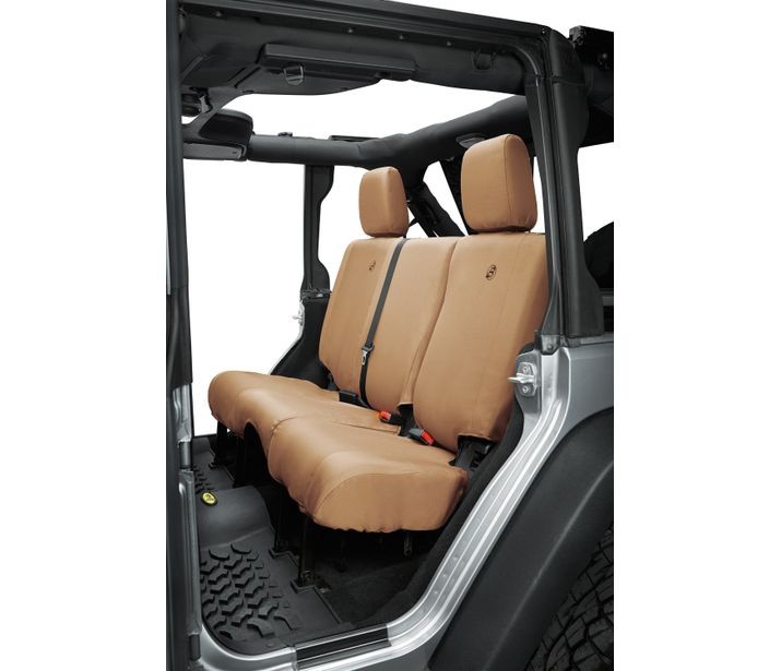 Bestop 29284-04 - Jeep Wrangler Seat Covers For Jeep 2007, 2013-2018 Wrangler JK 4 Door Rear Premium Vinyl Fabric Tan