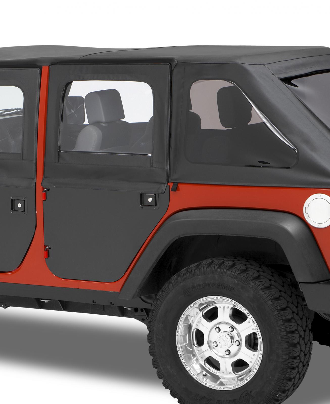 Bestop 51799-35 - Jeep Doors Full 2-Piece Fabric Doors For Jeep 2007-2018 Wrangler JK Clear Vinyl Rear Black Diamond Fabric Pair