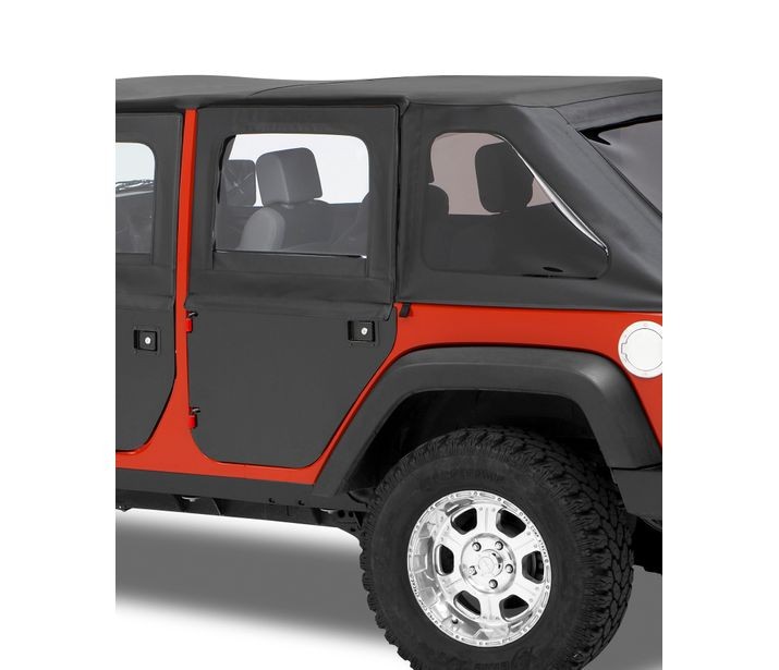 Bestop 51799-17 - Jeep Doors Full 2-Piece Fabric Doors For Jeep 2007-2018 Wrangler JK Clear Vinyl Rear Black Premium Twill Pair