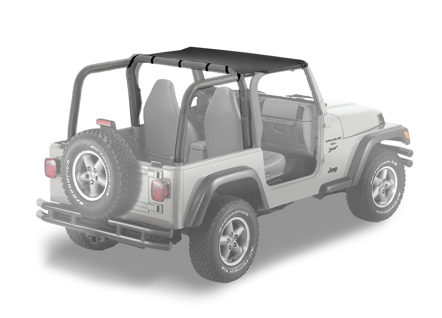 Bestop 52521-15 - Jeep Bikini Top Strapless Standard Targa Style Bikini Top For Jeep 1997-2002 Wrangler TJ Black Denim