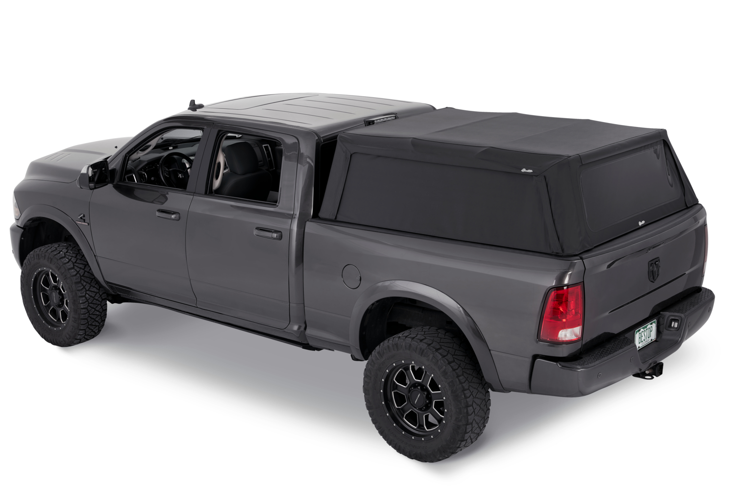 Bestop 77327-35 - Supertop Truck Bed Cap 2 For Supertop for Truck 2 - '19-2024 Ram 1500 5.7 Foot Black Diamond PVC Coated Sailcloth No Drill