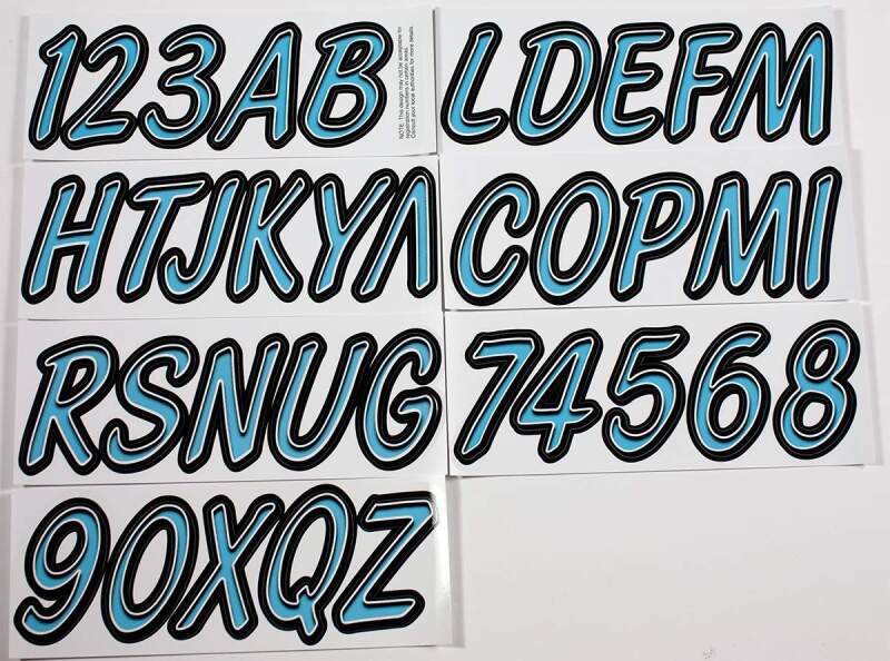 Hardline CYBKG400 - Boat Lettering Registration Kit 3 in. - 400 Cyan Blue/Black