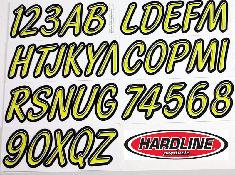 Hardline LYBKG400 - Boat Lettering Registration Kit 3 in. - 400 Lime Yellow/Black Hardline LYBKG400 - Boat Lettering Registration Kit 3 in. - 400 Lime Yellow/Black