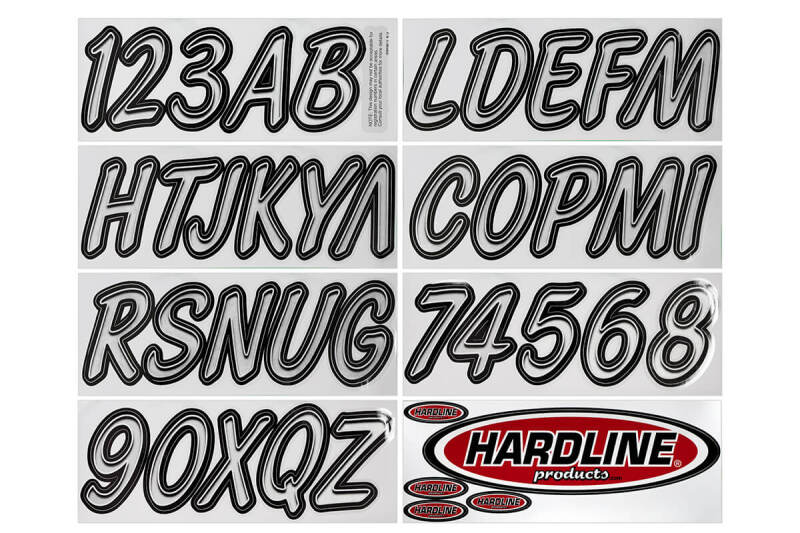 Hardline SIBKG400 - Boat Lettering Registration Kit 3 in. - 400 Silver/Black
