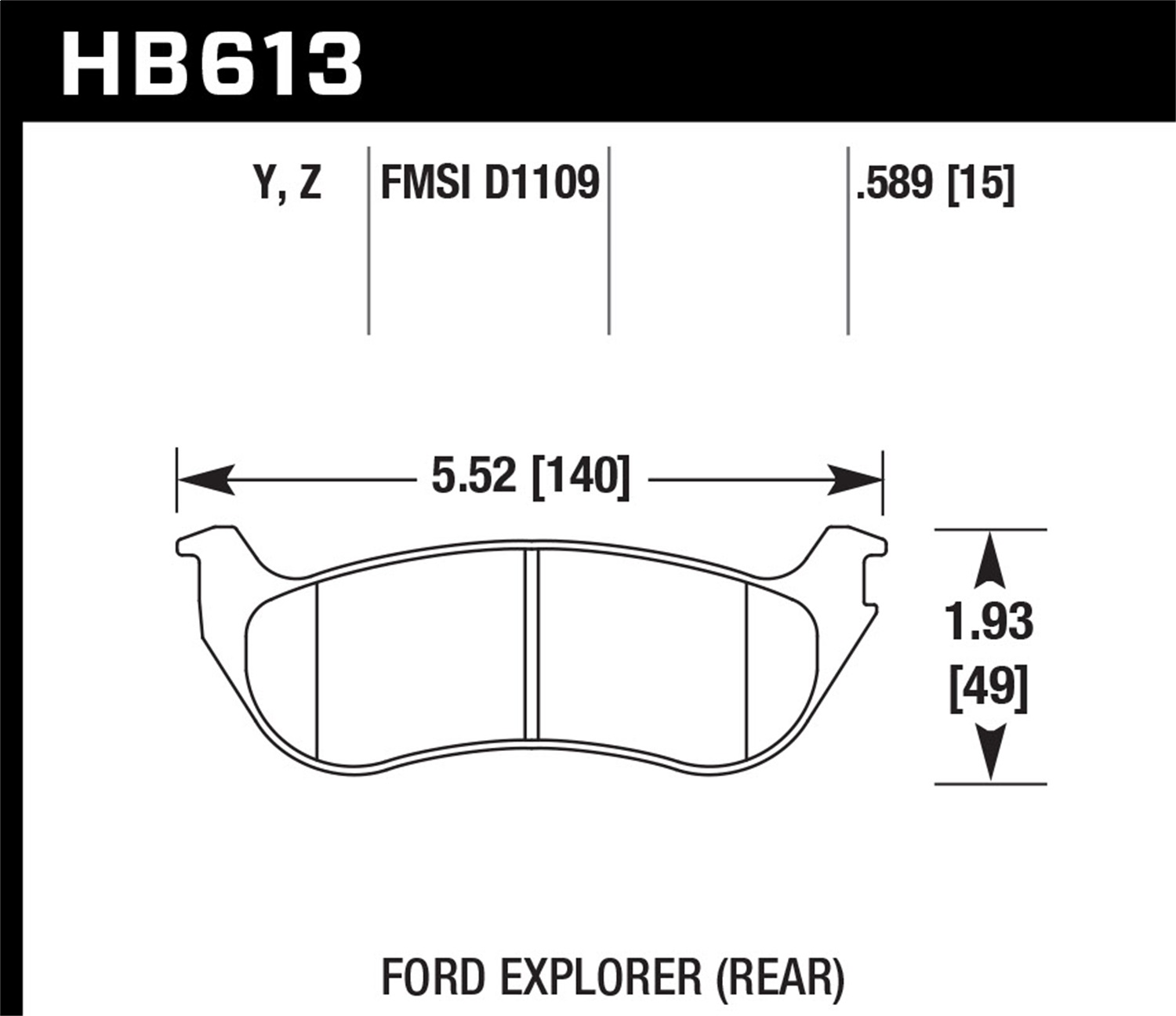 Hawk HB613Y.589 - 0.589 Thickness